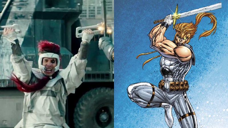 Lewis Tan’s take on Shatterstar, goofy headgear and all, and the character as seen on the cover of X-Force: Shatterstar #1.